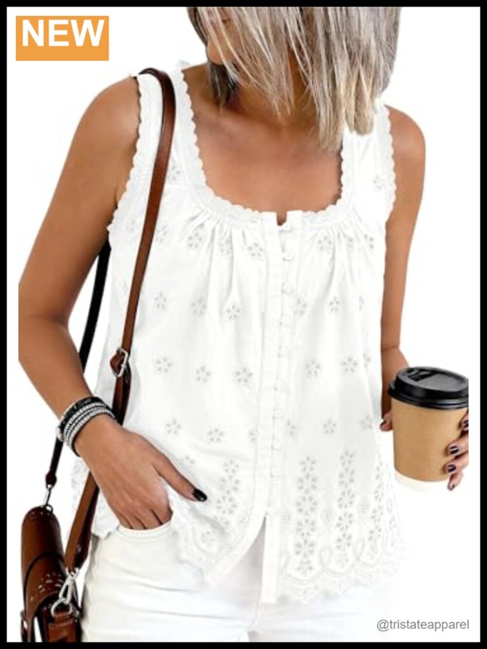 Women's Lace Tank Top Embroidered Eyelet Square Neck Sleeveless Cotton Summer